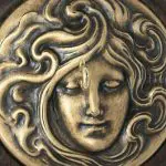 art nouveau lady two inch walnut whorl close up view