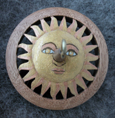 Sun butternut whorl handcarved and handpainted Ringspindle