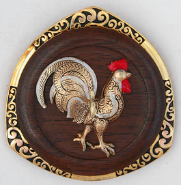 Damascene rooster Ringspindle front view